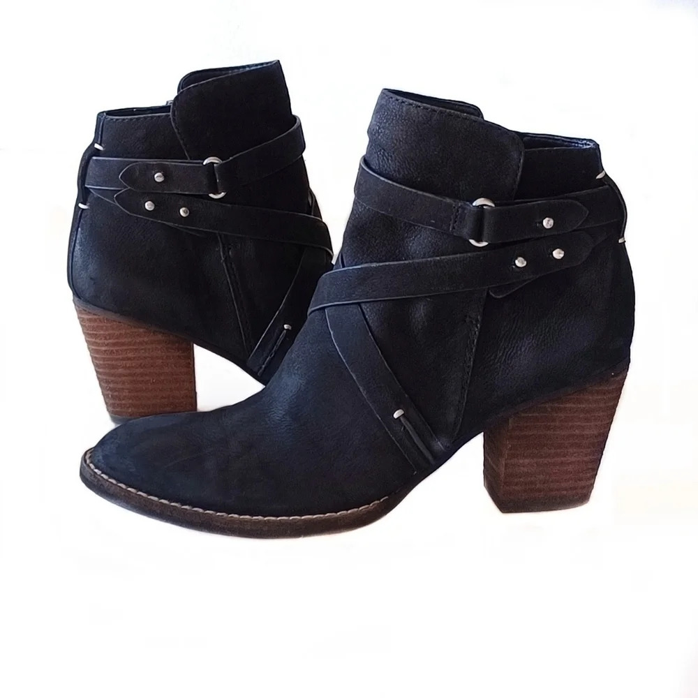 Sam Edelman Merton Black Nubuck Leather Ankle Boots Cowgirl Western 6.5